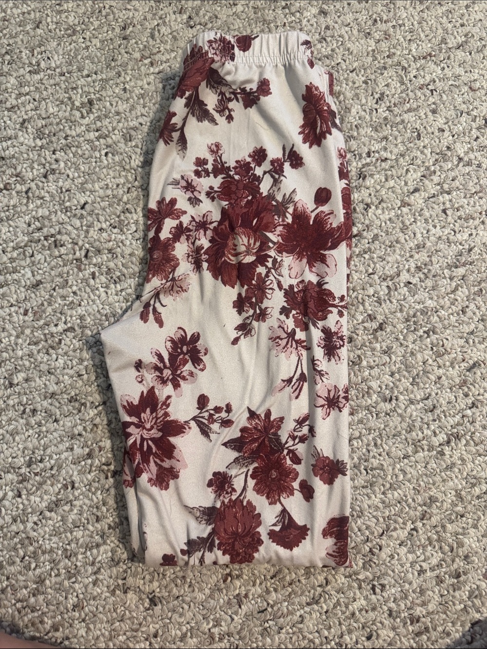 Joyfolie Cream Leggings with Burgundy Floral Print